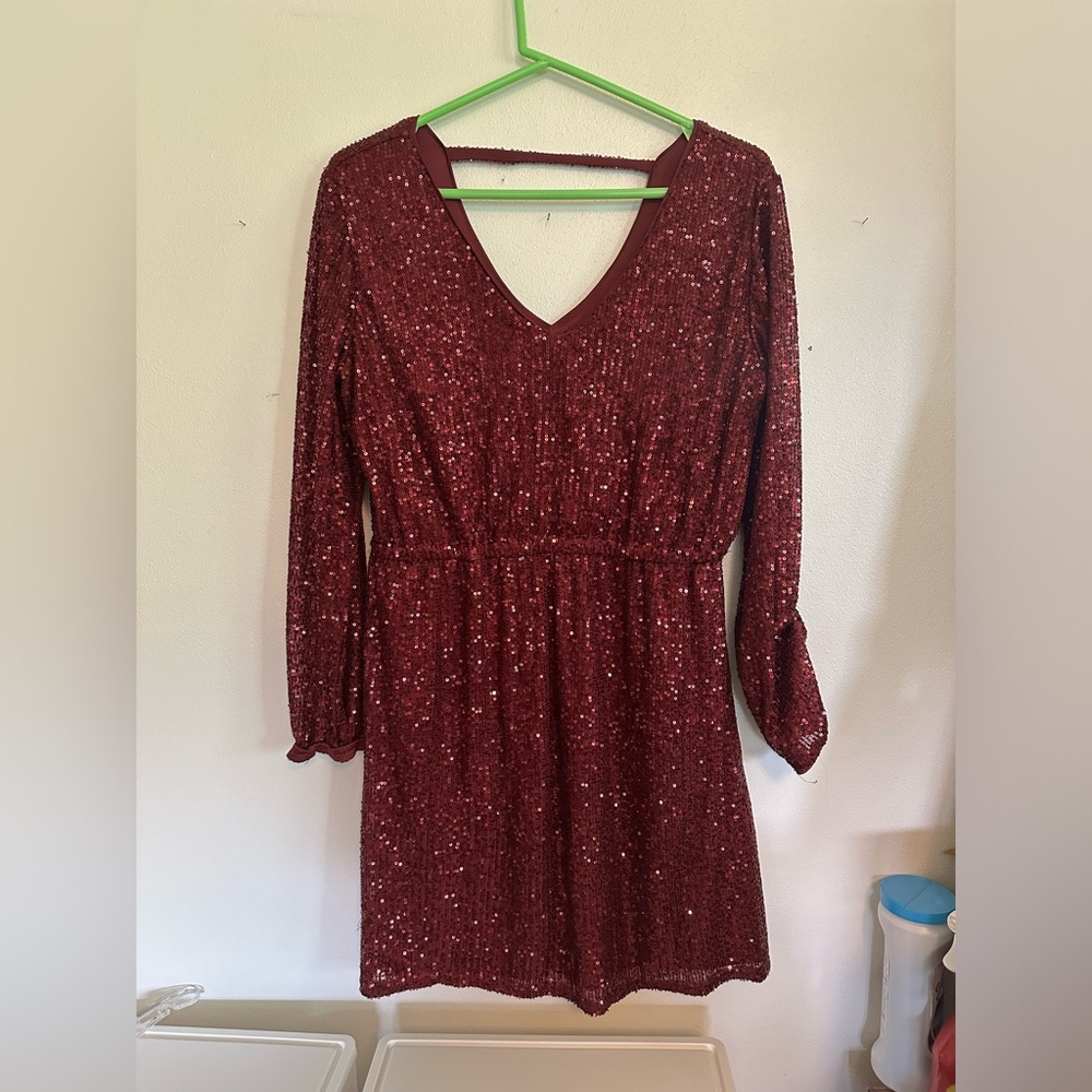 Elegant Burgundy Sequin Dress